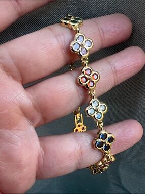 Gold-Tone Multicolor Clover Link Bracelet - Women Jewelry